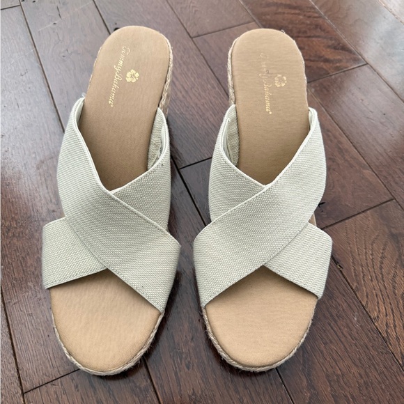 Tommy Bahama Cream Crisscross Espadrille Wedge Slides - Picture 6 of 7